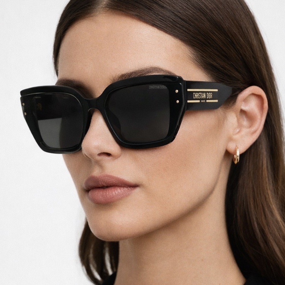 Authentic Christian Dior Oversized Sunglasses – Black with Gold Detail